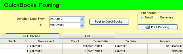 QuickBooks Posting Screenshot